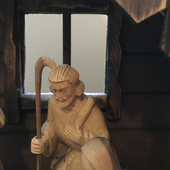 Vintage OAK Mid Century Large Olive Wood Creche Set - Picture 9 of 15